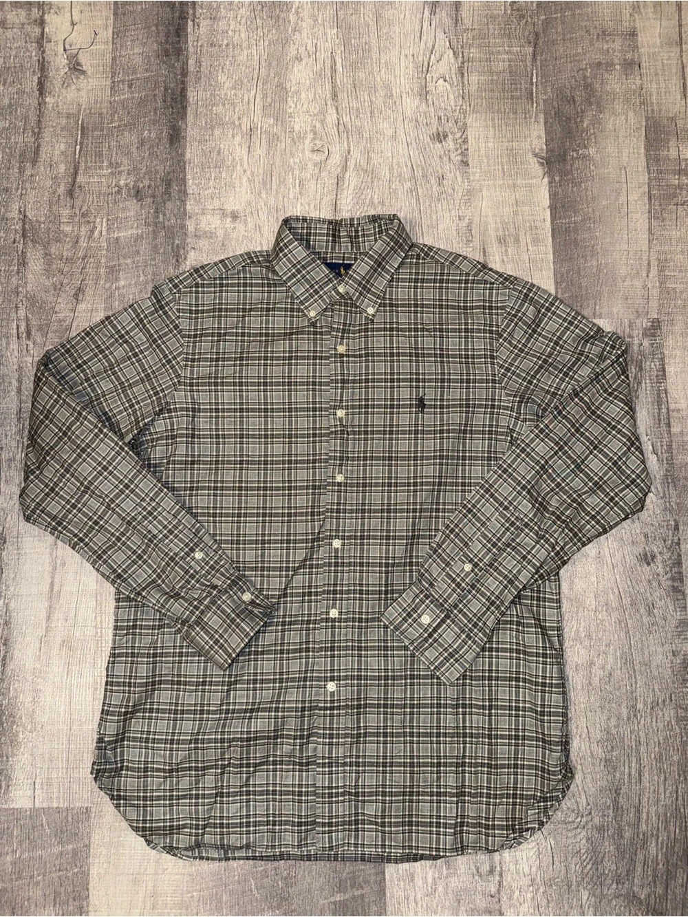 Ralph Lauren Mens L Gray Plaid Cotton Classic Fit Button-Down Long Sleeve